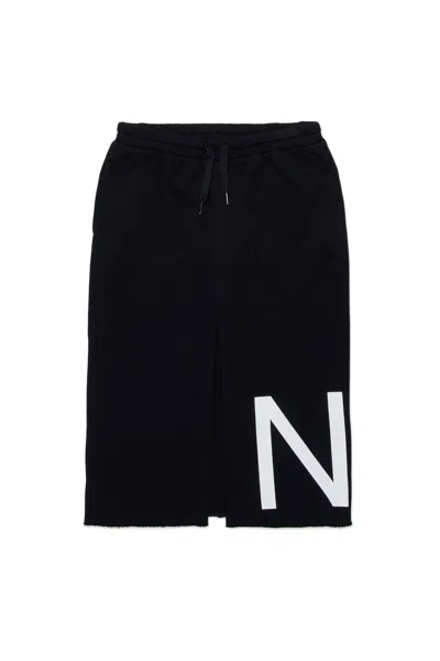 N°21 Drawstring Raw-edge Skirt In Black