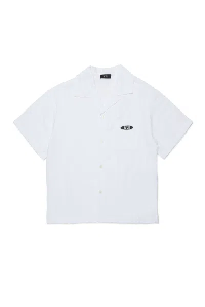 N°21 N21 Kids Logo Plaque Short-sleeved Shirt In White
