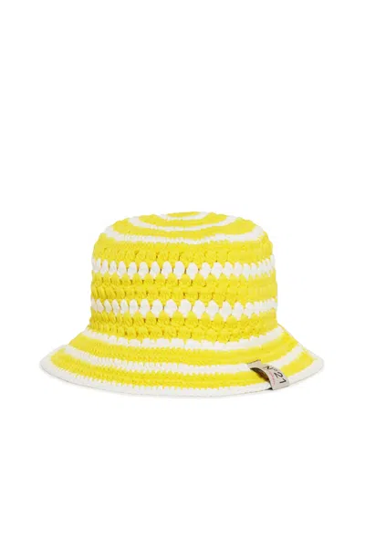 N°21 Striped-pattern Crochet Hat In Yellow