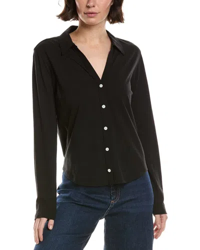 Lilla P Split Collar Button Down Shirt In Black