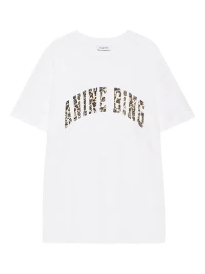 Anine Bing Ivory T-shirt With Leopard Logo Women In White