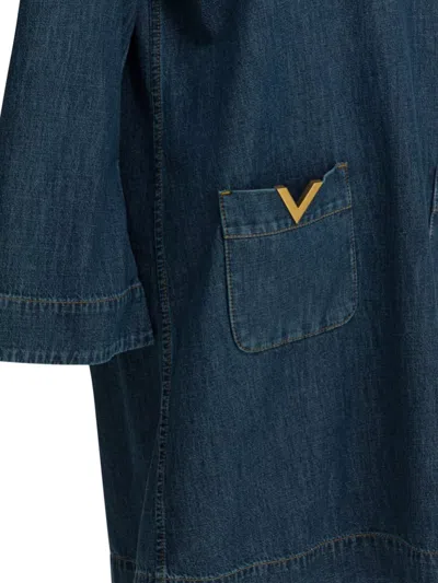Valentino Vlogo Signature Mini Dress With V-neck And Pockets In Blue