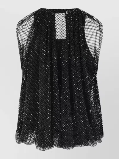 Sportmax Embellished Mesh And Jersey Top In Black