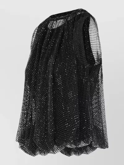Sportmax Embellished Mesh And Jersey Top In Black