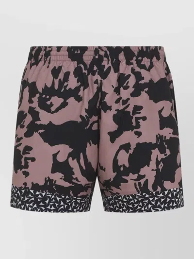 Dries Van Noten Abstract Floral Polyamide Geometric Trim Swim Shorts In Pink