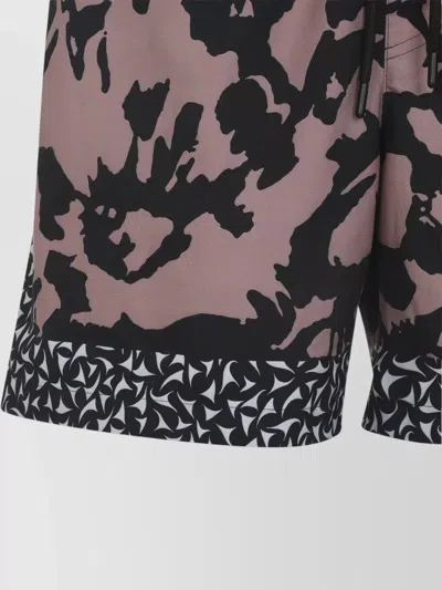 Dries Van Noten Abstract Floral Polyamide Geometric Trim Swim Shorts In Pink