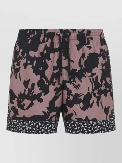 Dries Van Noten Abstract Floral Polyamide Geometric Trim Swim Shorts In Pink