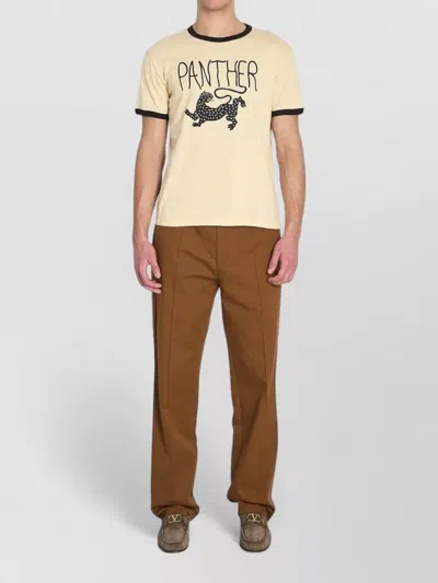 Valentino Garavani Butter-colored T-shirt With Panther Print In Neutral