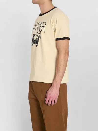 Valentino Garavani Butter-colored T-shirt With Panther Print In Neutral