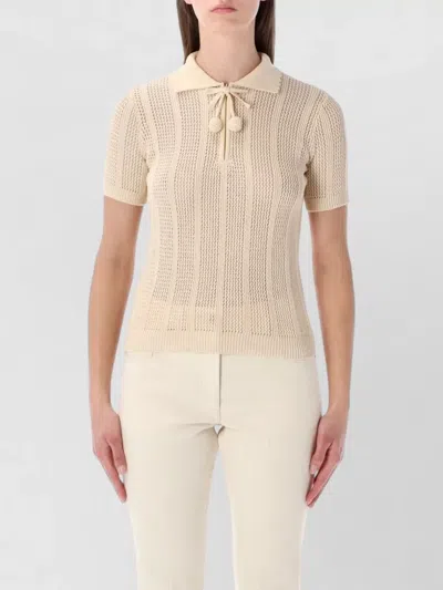 Valentino Embroidered Cotton Knit Polo Woman Ivory Xs In Neutral