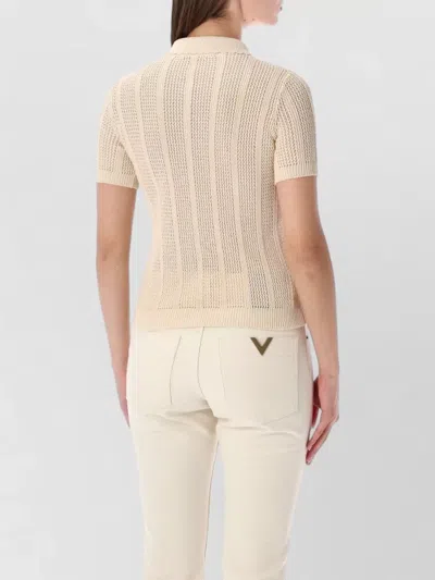 Valentino Embroidered Cotton Knit Polo Woman Ivory Xs In Neutral