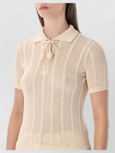 Valentino Embroidered Cotton Knit Polo Woman Ivory Xs In Neutral