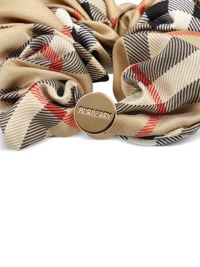 Burberry Checkered Pattern Elastic Hair Accessories Set In Brown