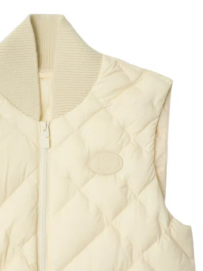 Burberry Appliquéd Leather-trimmed Padded Quilted Shell Down Vest In Yellow