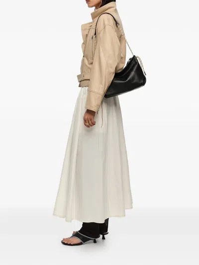 Bimba Y Lola Medium Embossed-logo Drawstring Shoulder Bag In Black