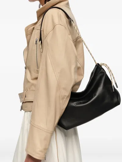Bimba Y Lola Medium Embossed-logo Drawstring Shoulder Bag In Black
