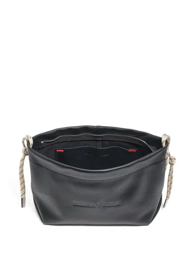 Bimba Y Lola Medium Embossed-logo Drawstring Shoulder Bag In Black