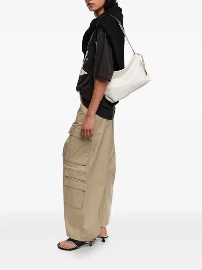 Bimba Y Lola Medium Embossed-logo Drawstring Shoulder Bag In White