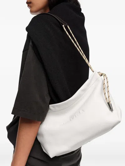 Bimba Y Lola Medium Embossed-logo Drawstring Shoulder Bag In White