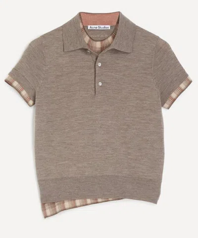 Acne Studios Layered Short Sleeve Wool Polo Sweater In Brown
