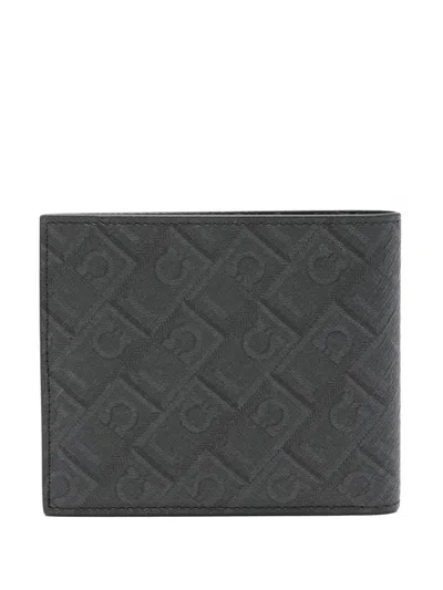 Ferragamo Monogram-pattern Bi-fold Wallet In Black