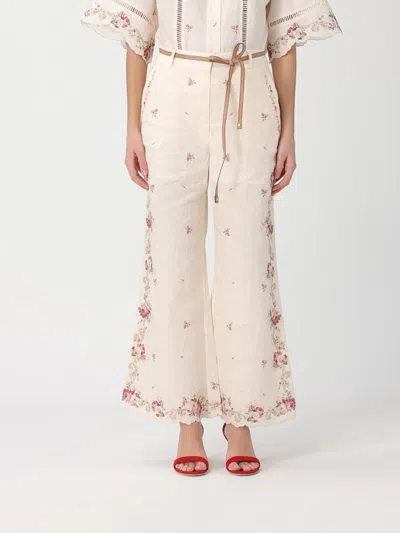 Zimmermann Patience Floral Linen Flared Pants In Neutral