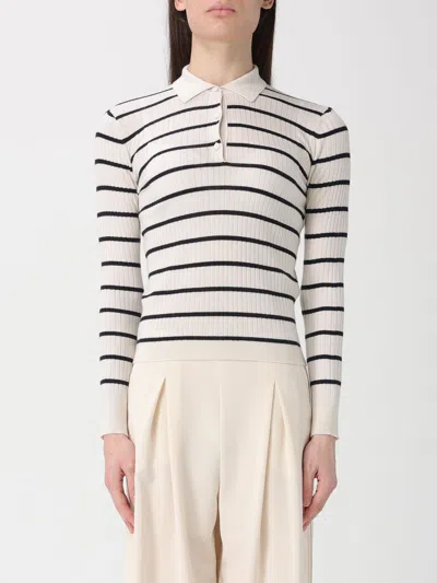 Max Mara Gitano Cashmere Silk Striped Collared Sweater In White