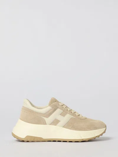 Hogan Panelled Design Leather Sneakers With Ridged Sole In Neutral