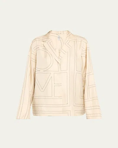 Totême Toteme Women's Ivory Monogram Monogram-embroidered Relaxed-fit Silk-twill Pyjama Top