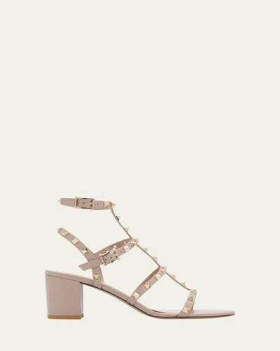 Valentino Rockstud Caged 60 Leather Ankle Strap Sandal In Pink