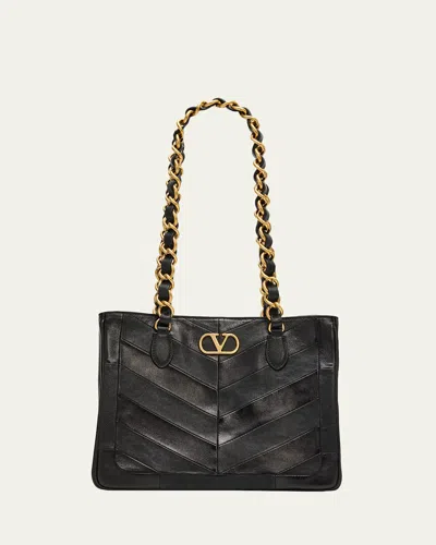 Valentino Garavani  Garavani Laseine Shopping Bag In Nappa Leather With A Chevron Pattern W In Black
