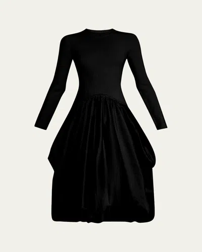 Simkhai Kenlie Mixed Media Bubble Midi Dress In Black