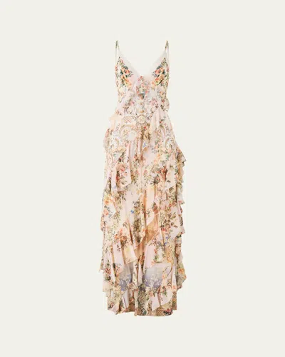 Camilla Lace-trimmed Ruffled Floral-print Silk-chiffon Maxi Dress In Multi