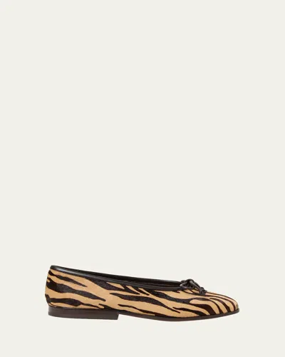 Loeffler Randall Noelle Bow-detailed Leather-trimmed Zebra-print Calf Hair Ballet Flats In Animal Print