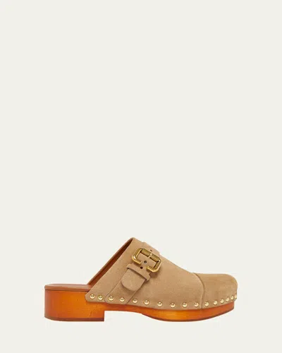 Chloé Jeannette Buckle Detailed Studded Clogs In Multi