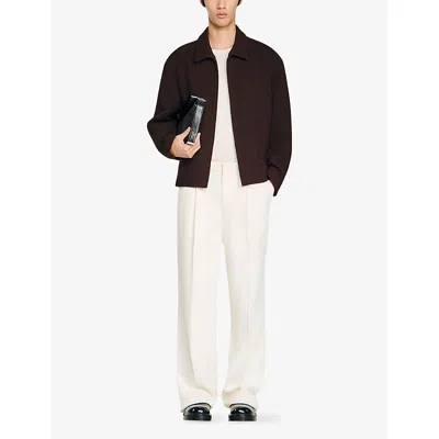 Sandro Waffled Regular Collar Zip Jacket In Brown