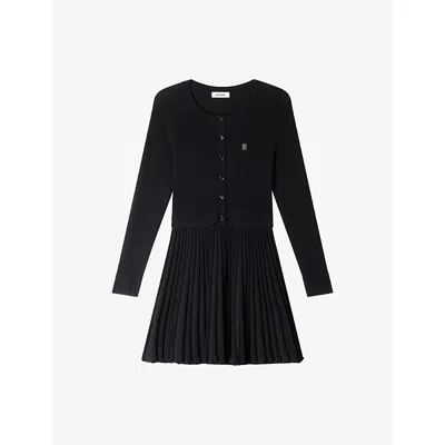 Sandro Ruby Pleated Knit Short Dress In Black