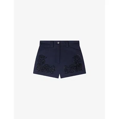 Sandro Paris Cotton Embroidered Shorts In Black