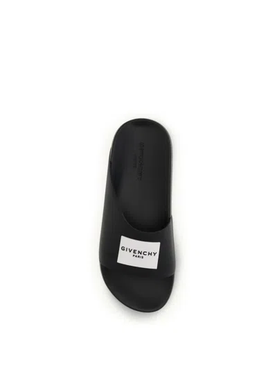 Givenchy Label Flat Mules In Black Rubber Women In Black