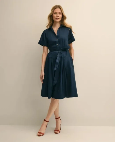 Brooks Brothers Cotton Sateen Short-sleeve Belted Shirt Dress In Blue