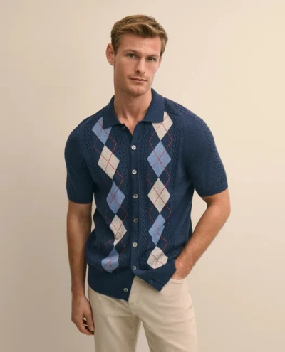 Brooks Brothers Supima Cotton Short-sleeve Argyle Polo Cardigan In Blue