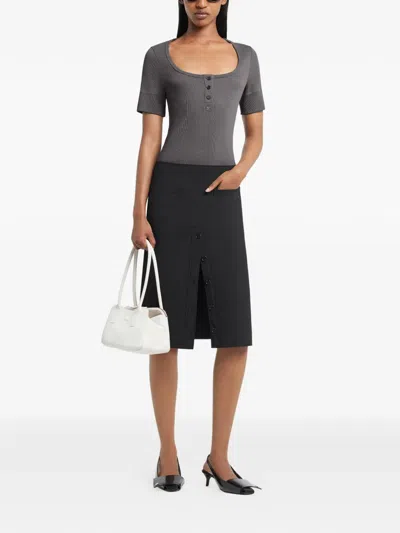 Courrèges Buttoned Ribbed T-shirt In Multi