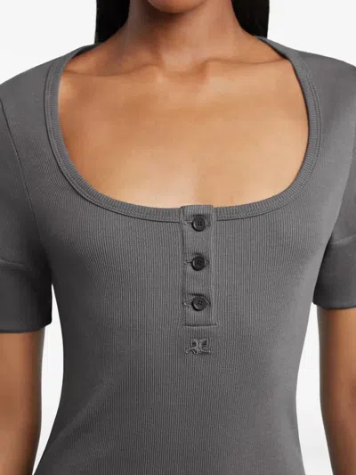 Courrèges Buttoned Ribbed T-shirt In Multi