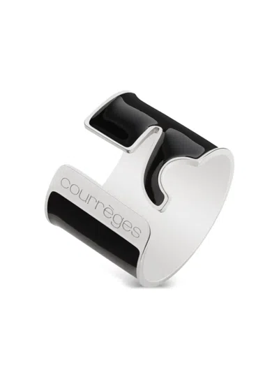 Courrèges Logo-enamel Ring Set In Silver