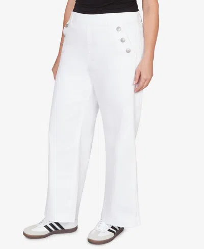 Ruby Rd. Plus Size Wide Leg Pull On White Sailor Jean In White