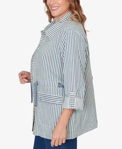 Ruby Rd. Plus Size Striped Anorak Snap Front Jacket In Blue