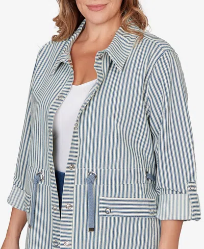 Ruby Rd. Plus Size Striped Anorak Snap Front Jacket In Blue