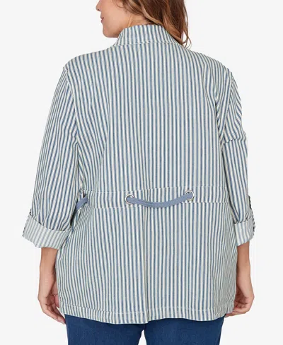 Ruby Rd. Plus Size Striped Anorak Snap Front Jacket In Blue