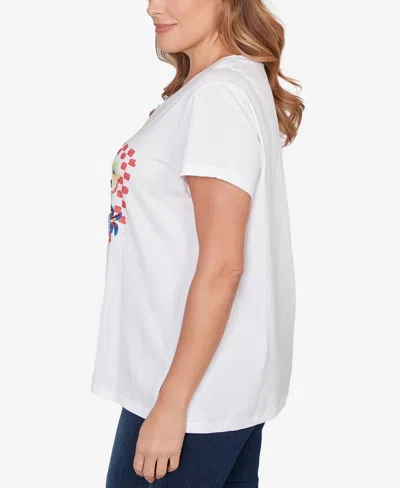 Ruby Rd. Plus Size Embellished Postcard Graphic T-shirt In White