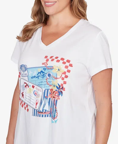 Ruby Rd. Plus Size Embellished Postcard Graphic T-shirt In White